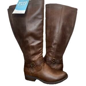 Baretraps YVONNA Wide Calf Boots Brown Knee High Womens Sz 7.5 Stretch Pull-On